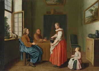 Interior with Two Men at a Table and a Maid Serving Them